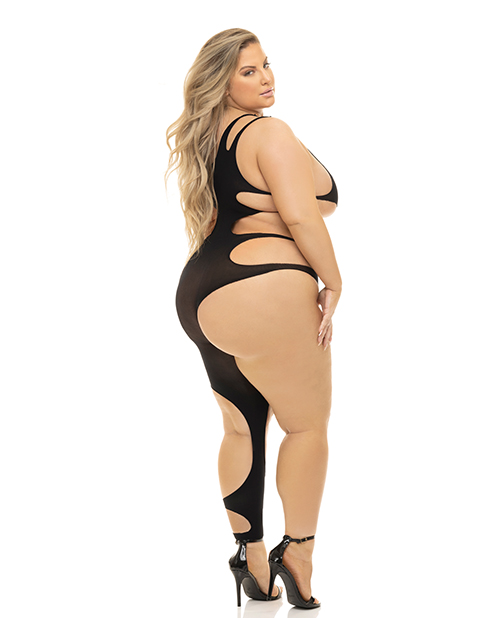 Thumbnail for Pink Lipstick Show You How Cut Out Bodystocking Black QN