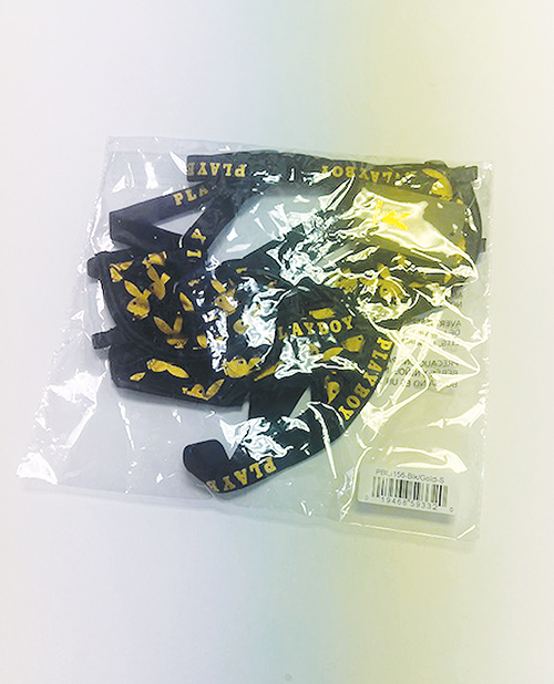 Thumbnail for Playboy Gold Foil Mesh &amp; Satin Bralette w/Thong 2 pc Set - Black/Gold XL