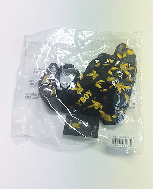 Thumbnail for Playboy Bunny Gold Foil Halter Teddy - Black/Gold MD