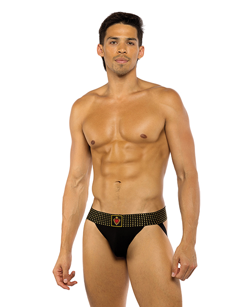 Sacred Heart Jockstrap w/Contoured Pouch &amp; Studded Elastic Waist - Black SM