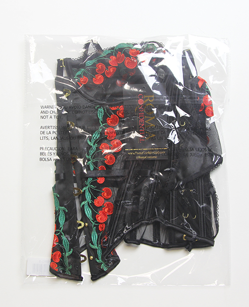 Thumbnail for Cherry Delight Embroidered Underwire Corset w/G-String - Black 1X