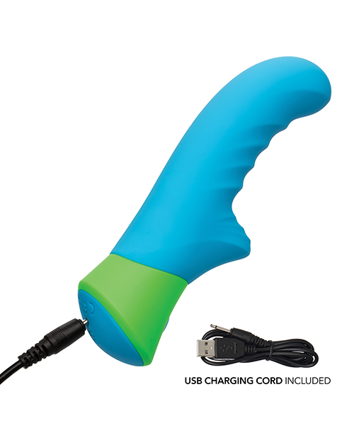 Thumbnail for Rave Ridged-G Massager w/Rippled Shaft &amp; Stimulator - Blue/Green