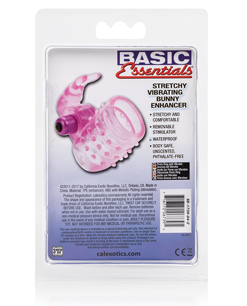 Thumbnail for Basic Essentials Stretchy Vibrating Bunny Enhancer - Pink