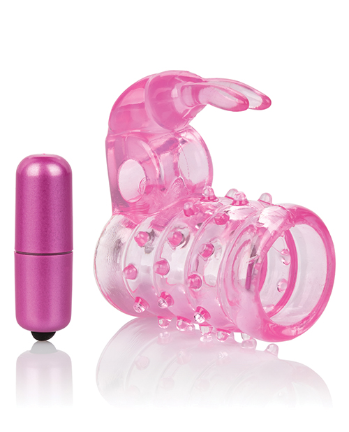 Thumbnail for Basic Essentials Stretchy Vibrating Bunny Enhancer - Pink