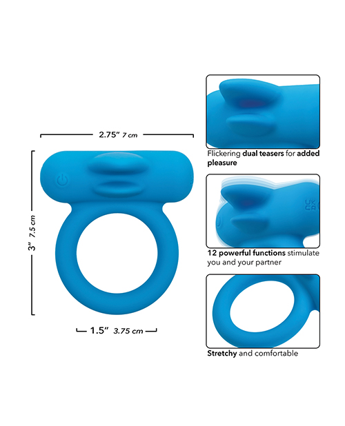 Thumbnail for Couple's Enhancer Silicone Rechargeable Double Trouble Enhancer w/Flickering Dual Teasers - Blue