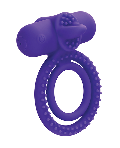 Thumbnail for Couple's Enhancer Silicone Rechargeable Dual Climaxer Enhancer w/Flickering Tongue - Purple