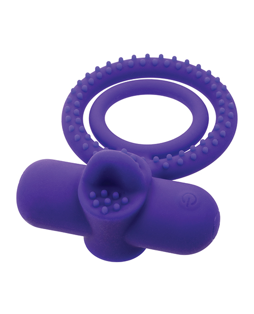Thumbnail for Couple's Enhancer Silicone Rechargeable Dual Climaxer Enhancer w/Flickering Tongue - Purple