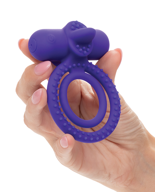 Thumbnail for Couple's Enhancer Silicone Rechargeable Dual Climaxer Enhancer w/Flickering Tongue - Purple