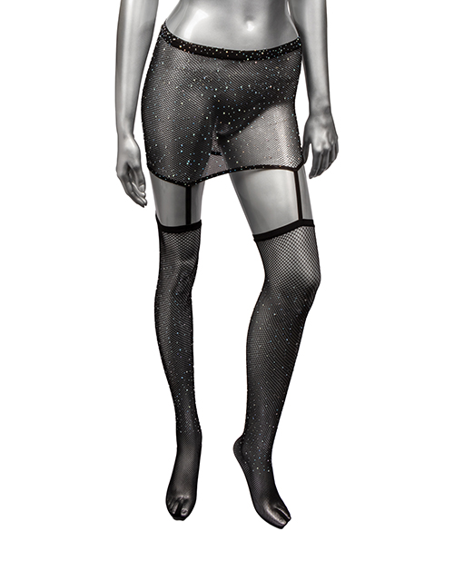 Thumbnail for Radiance One Piece Garter Skirt w/Thigh Highs - Black Plus Size