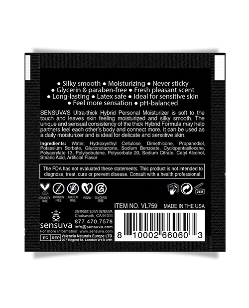 Thumbnail for Sensuva Ultra Thick Hybrid Personal Moisturizer Single Use Packet - 6 ml Unscented