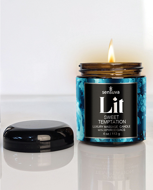 Thumbnail for Sensuva Lit Sweet Temptation Luxury Massage Candle - 4 oz Vanilla, Sugar &amp; Sweet Pea