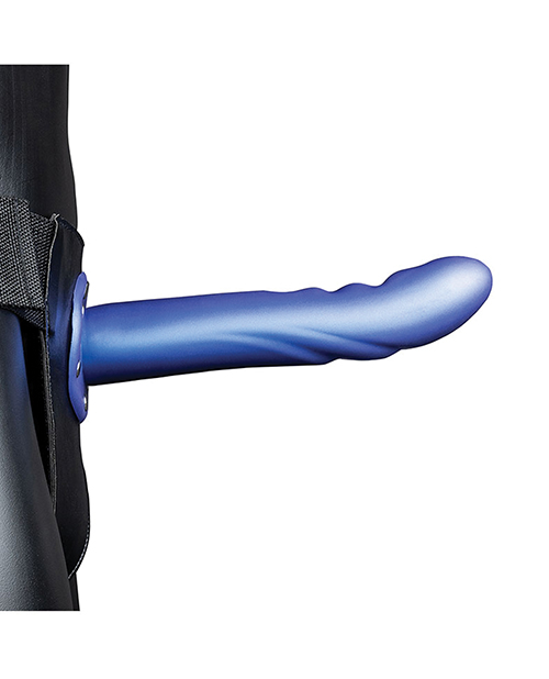 Thumbnail for Shots Ouch 8&quot; Textured Curved Hollow Strap On - Metallic Blue