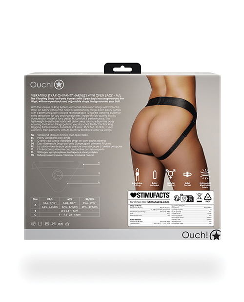 Thumbnail for Shots Ouch Vibrating Strap On Panty Harness w/Open Back - Black M/L