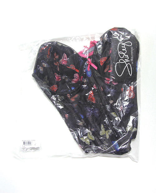 Thumbnail for Black Mesh Butterfly Print Bustier w/G-String - Multi-Color LG