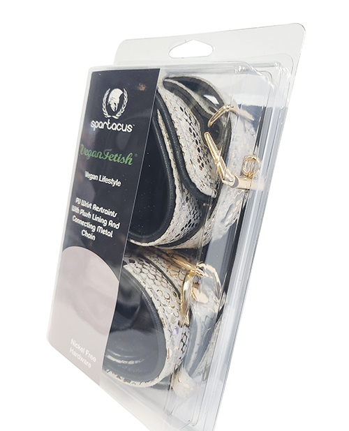Thumbnail for Spartacus Wrist Restraints w/Leather Lining - White Snakeskin Micro Fiber