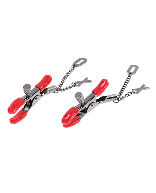 Thumbnail for Sex &amp; Mischief Ex&apos;s &amp; Oh&apos;s Nipple Clamps - Red/Black