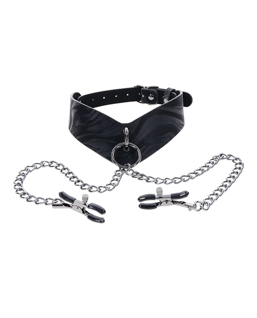 Thumbnail for Sportsheets Velvet Noir Collar &amp; Removable Clamps - Black