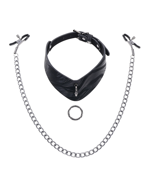 Thumbnail for Sportsheets Velvet Noir Collar &amp; Removable Clamps - Black