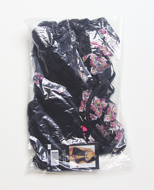Thumbnail for Floral Lace and Mesh Underwire Babydoll w/Open Back Panty 2 pc Set - Black/Pink XL