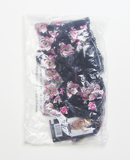 Thumbnail for Floral Lace and Mesh Long Line Underwire Bra w/Garter & G-String - Black/Pink SM