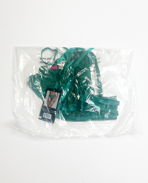 Thumbnail for Strappy Lace High Waist Panty w/Garters - Green LG