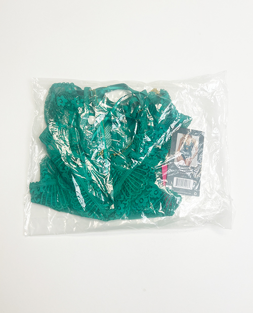 Thumbnail for Lace and Mesh Open Crotch Teddy w/Gold Straps - Green MD
