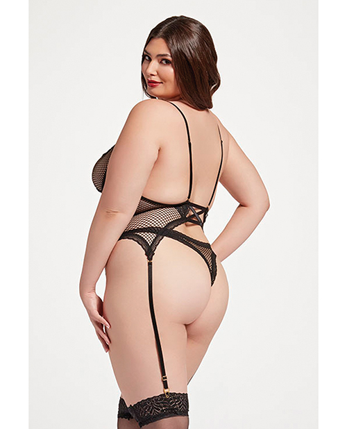 Thumbnail for Stretch Mesh and Lace Cami w/Thong 2 pc Set - Black QN