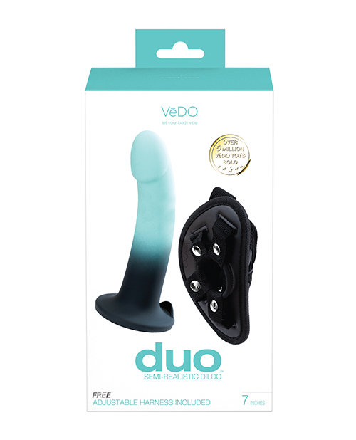 Thumbnail for VeDO Duo Silcone Dildo w/Harness - Turquoise/Black