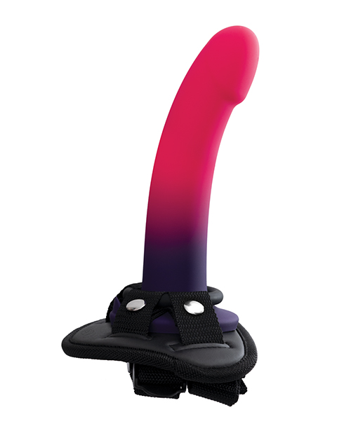 Thumbnail for VeDO Duo Silcone Dildo w/Harness - Pink/Purple