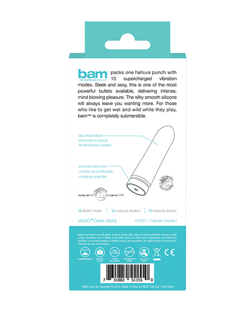 Thumbnail for VeDO Bam Rechargeable Bullet - Tease Me Turquoise