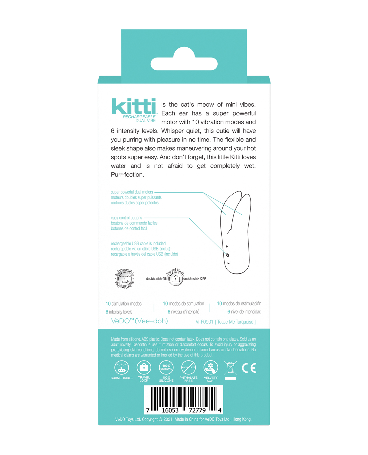 Thumbnail for VeDO Kitti Rechargeable Dual Vibe - Tease Me Turquoise