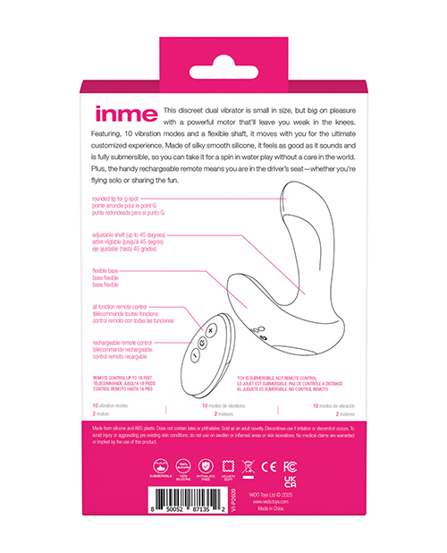 Thumbnail for VeDO Inme Rechargeable Dual Vibe w/Remote Control - Pink