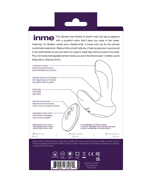 Thumbnail for VeDO Inme Rechargeable Dual Vibe w/Remote Control - Purple