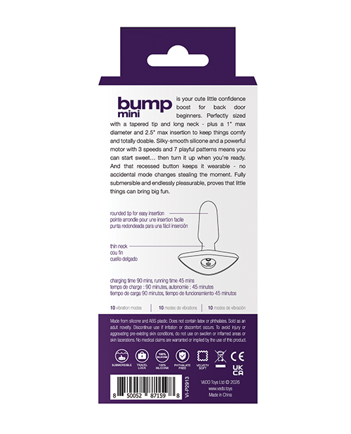 Thumbnail for VeDO Bump Mini Rechargeable Anal Plug - Purple