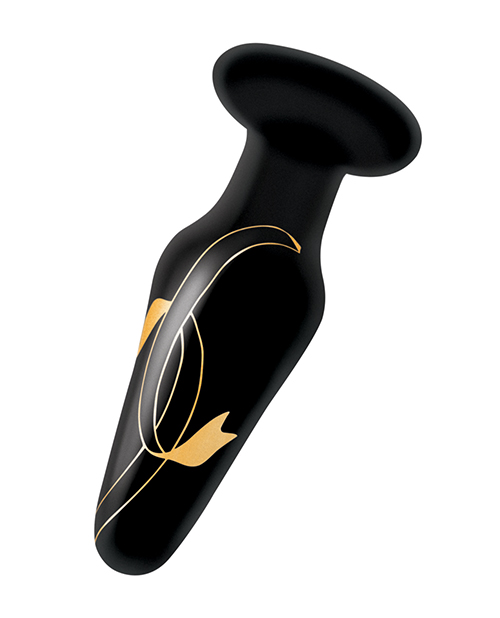 Thumbnail for Secret Kisses 4" Handblown Glass Plug - Black/Gold