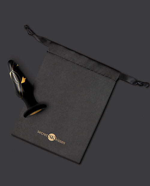 Thumbnail for Secret Kisses 4" Handblown Glass Plug - Black/Gold