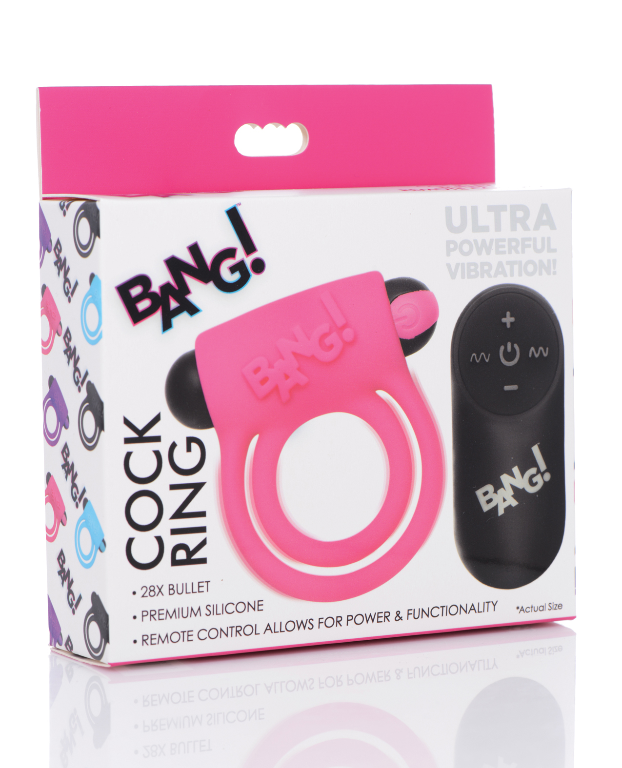 Bang! Vibrating Cock Ring &amp; Bullet w/Remote Control - Pink