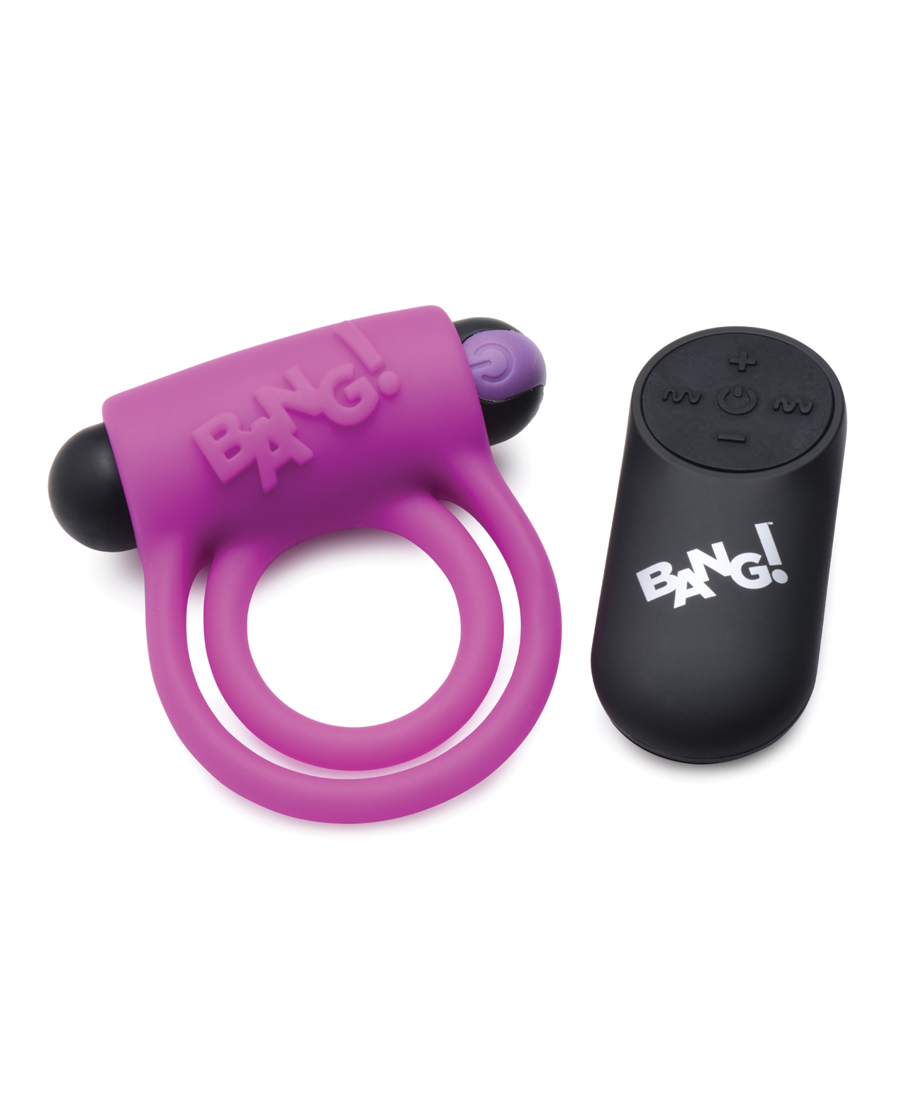 Thumbnail for Bang! Vibrating Cock Ring &amp; Bullet w/Remote Control - Purple