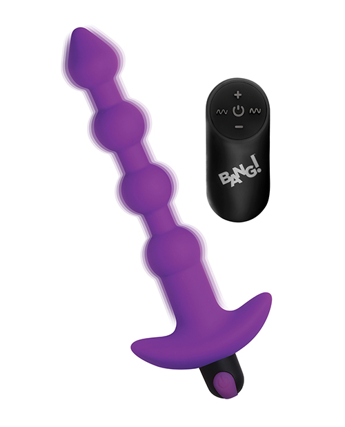 Thumbnail for Bang! 28X Vibrating Silicone Anal Beads w/Remote Control - Purple