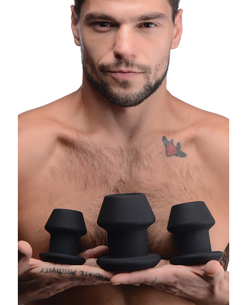 Thumbnail for Master Series Gape-Grommets 3 pc Hollow Silicone Anal Dilator Set - Black