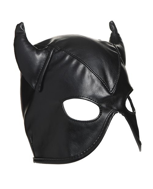 Thumbnail for Master Series Dungeon Demon Bondage Hood w/Horns - Black