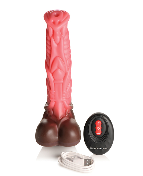 Thumbnail for Creature Cocks Deluxe Centaur Thrusting &amp; Vibrating Silicone Dildo w/Remote Control - Peach/Brown