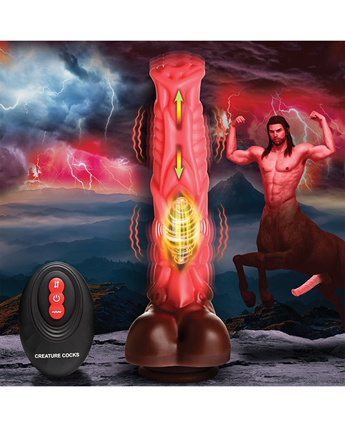 Thumbnail for Creature Cocks Deluxe Centaur Thrusting &amp; Vibrating Silicone Dildo w/Remote Control - Peach/Brown