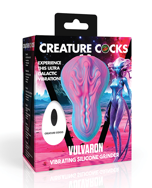 Thumbnail for Creature Cocks Vulvaron Vibrating Silicone Grinder w/Remote Control - Pink/Teal/Purple