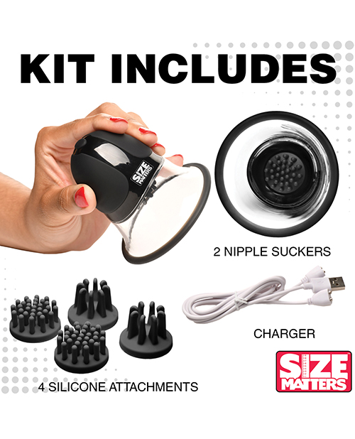Thumbnail for Size Matters 10X Rotating Silicone Nipple Suckers w/4 Attachments - Black
