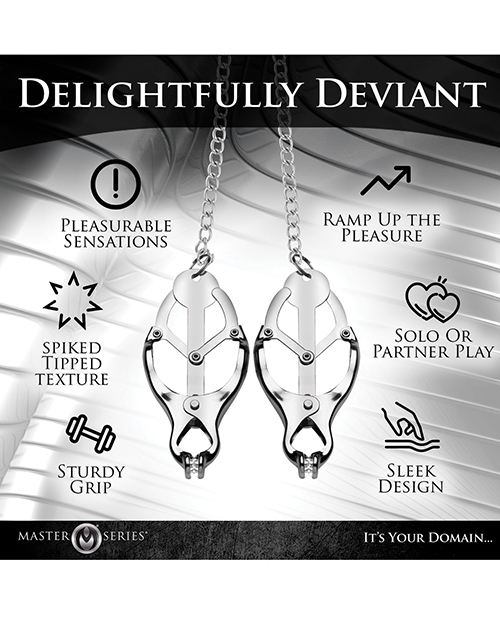 Thumbnail for Master Series Tyrant Spiked Clover Nipple Clamps - Silver
