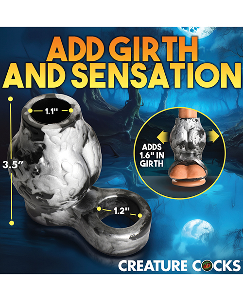 Thumbnail for Creature Cocks Night Prowler Silicone Penis Sleeve &amp; Ball Stretcher - Large, Silver/Black
