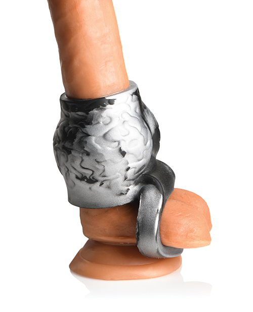 Thumbnail for Creature Cocks Night Prowler Silicone Penis Sleeve & Ball Stretcher - Medium, Silver/Black