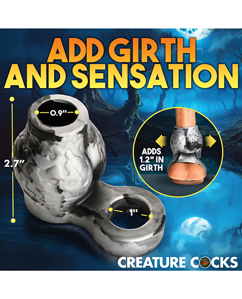 Thumbnail for Creature Cocks Night Prowler Silicone Penis Sleeve & Ball Stretcher - Medium, Silver/Black