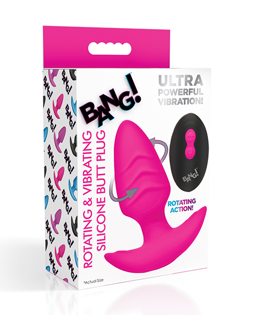 Bang! Rotating &amp; Vibrating Tapered Butt Plug w/Remote - Pink